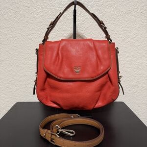 MCM Red Leather Shoulder Bag